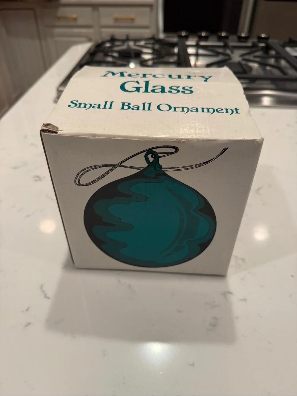 Department 56 Mercury Glass Teal Christmas Ball Ornament 4” w/Original Box VTG